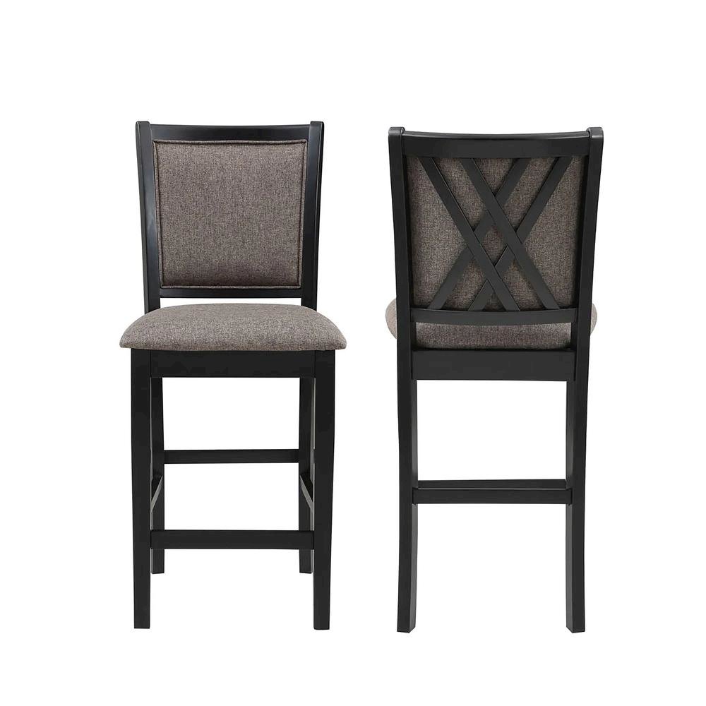 Black Round Dining Table with 4 Chairs, Solid Wood Dinner Table Set