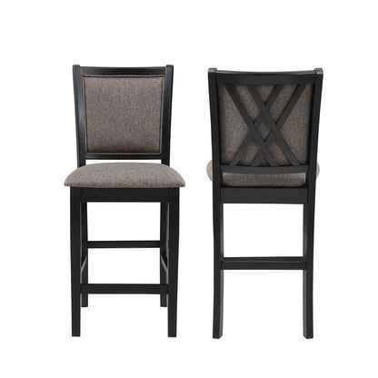 Black Round Dining Table with 4 Chairs, Solid Wood Dinner Table Set