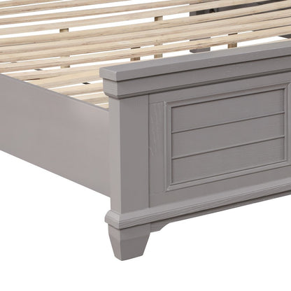 Gray California King Bed Frame, Solid Wooden Bed with Elegant Headboard