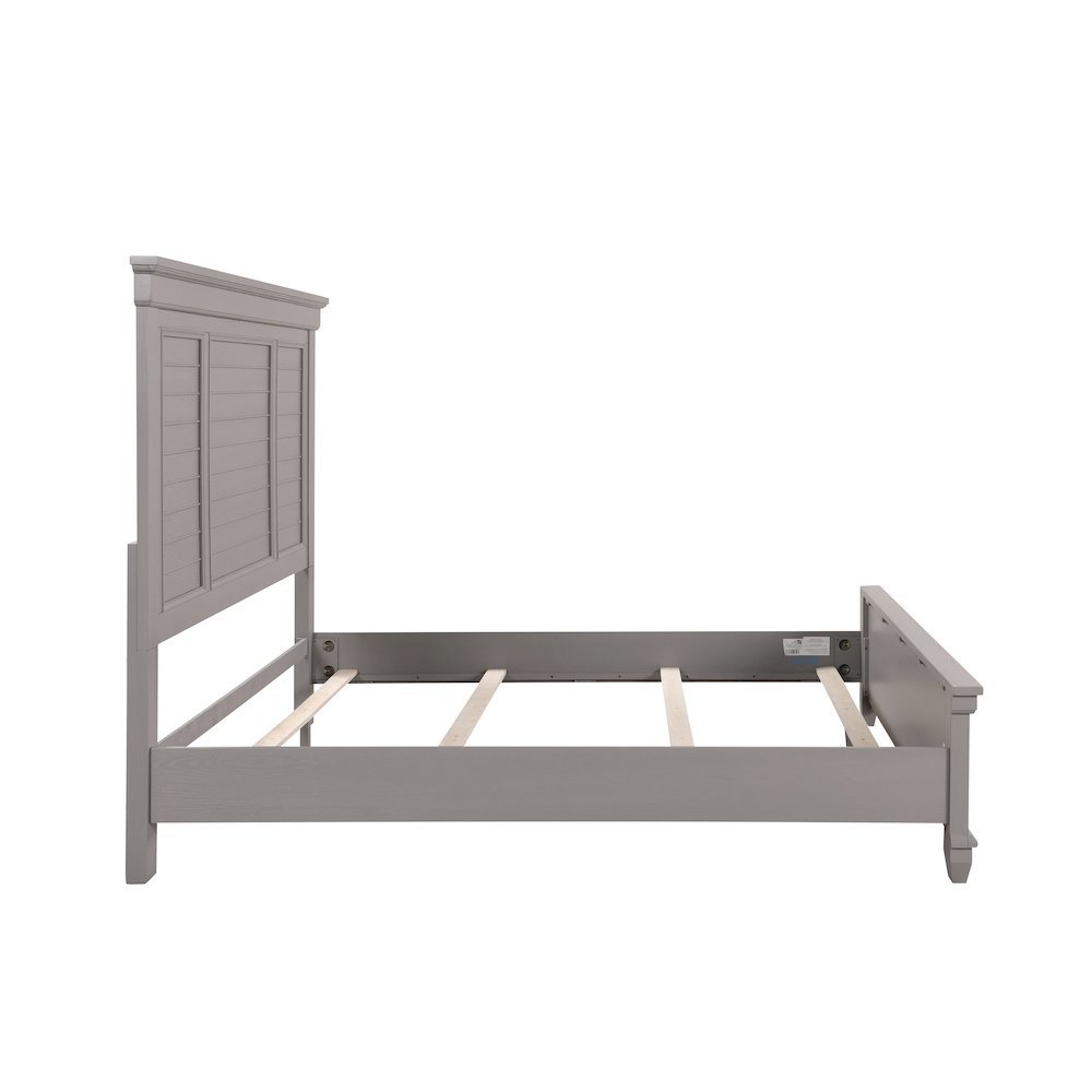 Gray California King Bed Frame, Solid Wooden Bed with Elegant Headboard