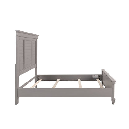 Gray California King Bed Frame, Solid Wooden Bed with Elegant Headboard