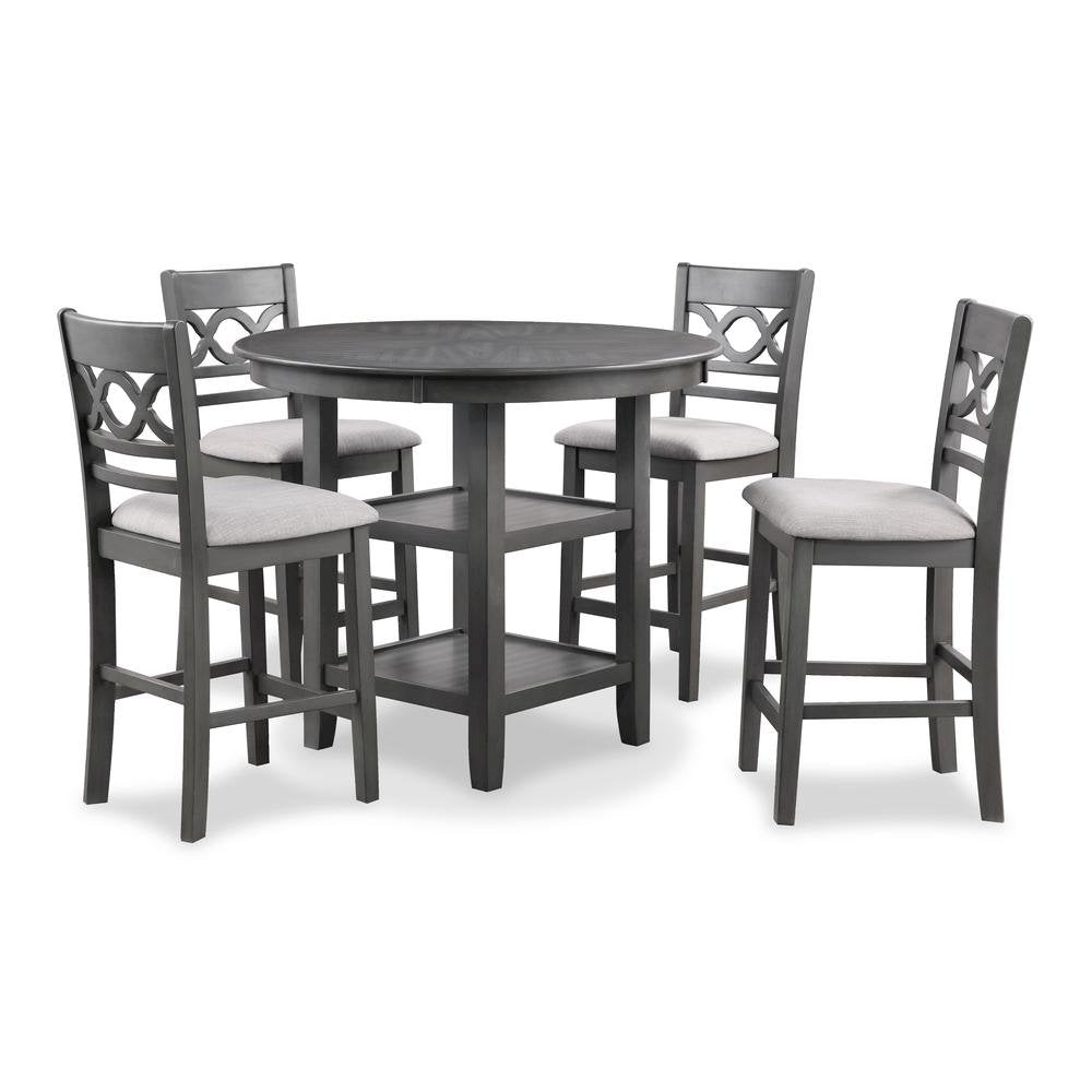 Gray Round Kitchen Table and Chairs for 4, Farmhouse 5 Piece Dining Set