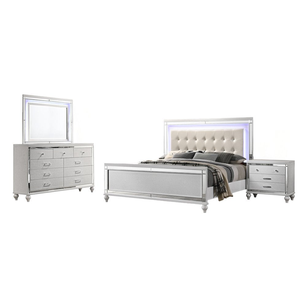 Modern White Bedroom Furniture Set Queen Size 4 Piece with Bed and Storage
