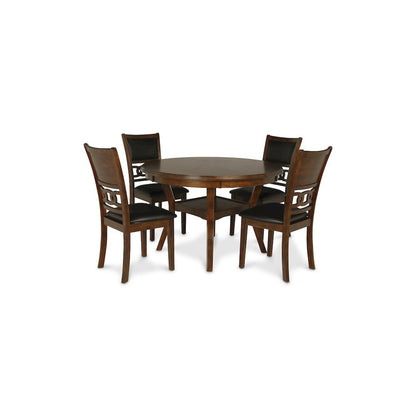 Warm Brown Solid Wood Dining Table with 4 Chairs, 47" Round Table with Storage