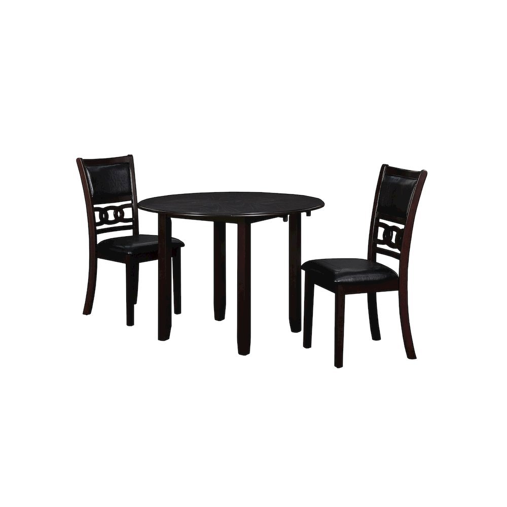 Brown Drop Leaf Table and Chairs Set, Compact Round Dining Table with 2 Chairs