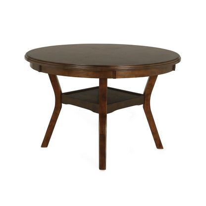 Warm Brown Solid Wood Dining Table with 4 Chairs, 47" Round Table with Storage