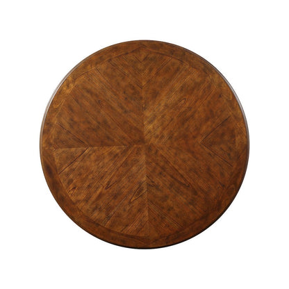 Warm Brown Solid Wood Dining Table with 4 Chairs, 47" Round Table with Storage