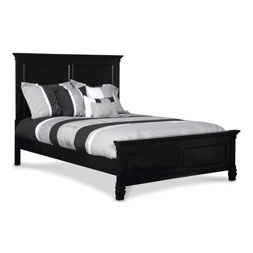 Black Wood Bed Frame, Modern Farmhouse Twin Bed with Paneled Headboard