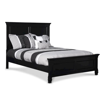 Black Wood Bed Frame, Modern Farmhouse Twin Bed with Paneled Headboard
