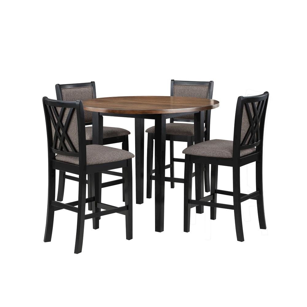 Black Round Dining Table with 4 Chairs, Solid Wood Dinner Table Set