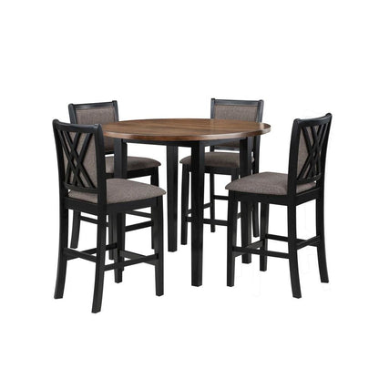 Black Round Dining Table with 4 Chairs, Solid Wood Dinner Table Set
