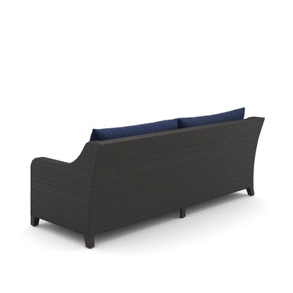 Outdoor Loveseat with Slatted Table, Patio Furniture Set of 2 with Blue Cushions
