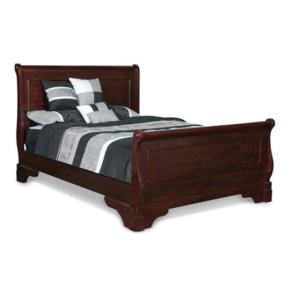 Brown Cherry Farmhouse Full Size Bed Frame with Elegant Wooden Headboard