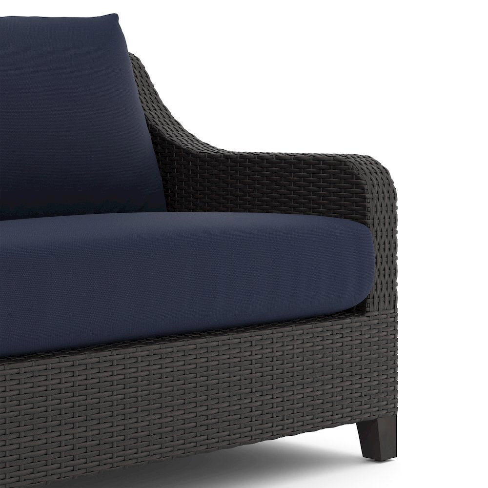 Outdoor Loveseat with Slatted Table, Patio Furniture Set of 2 with Blue Cushions