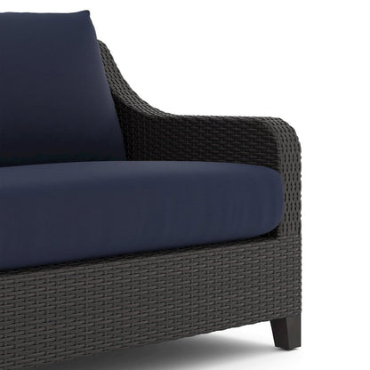 Outdoor Loveseat with Slatted Table, Patio Furniture Set of 2 with Blue Cushions