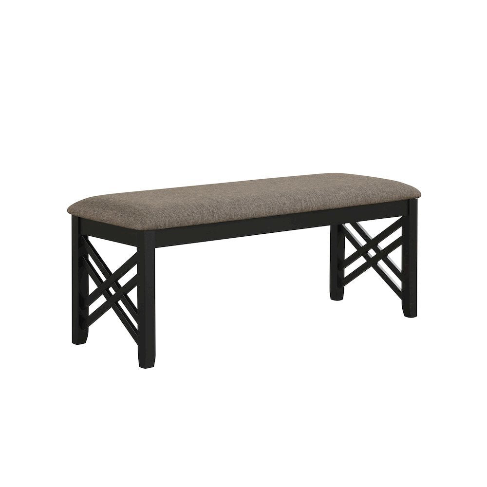Black Solid Wood Upholstered Bench For Dining Room With Rustic Finish