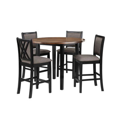 Black Round Dining Table with 4 Chairs, Solid Wood Dinner Table Set