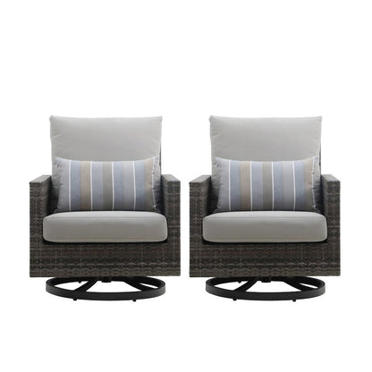 Gray Outdoor Swivel Chairs Set of 2, Wicker Patio Club Seating Pair