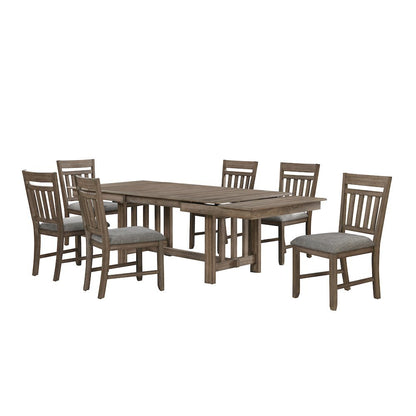 Brown Solid Wood Extendable Dining Table Set for 6 with Matching Chairs