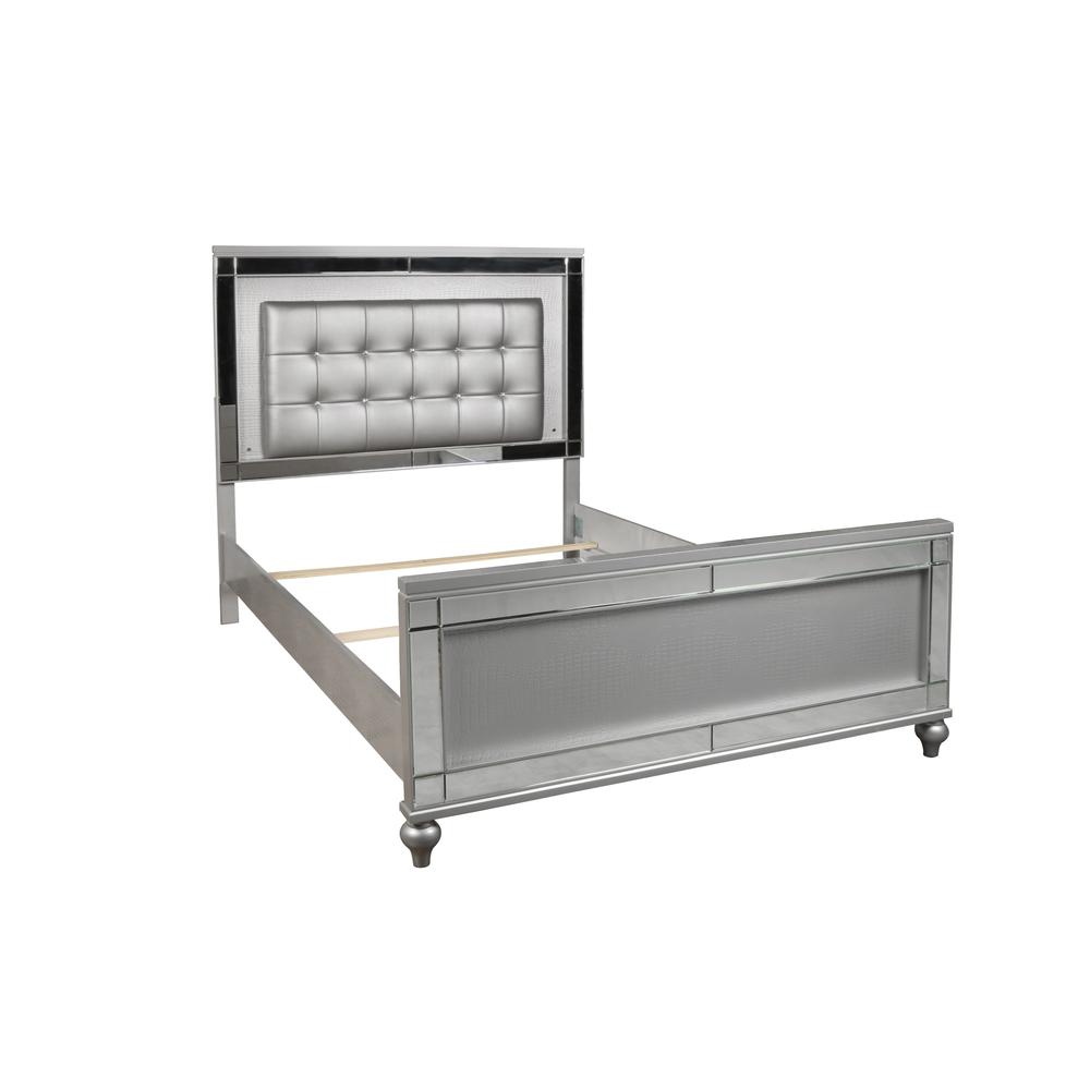 Furniture Valentine Solid Wood King Size Lighted Bed in Silver