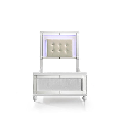 Furniture Valentine Solid Wood Twin Size Lighted Bed in White