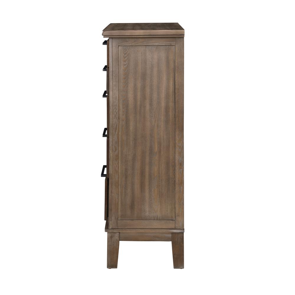 Furniture Cagney 5-Drawer Wood Chest in Vintage Brown