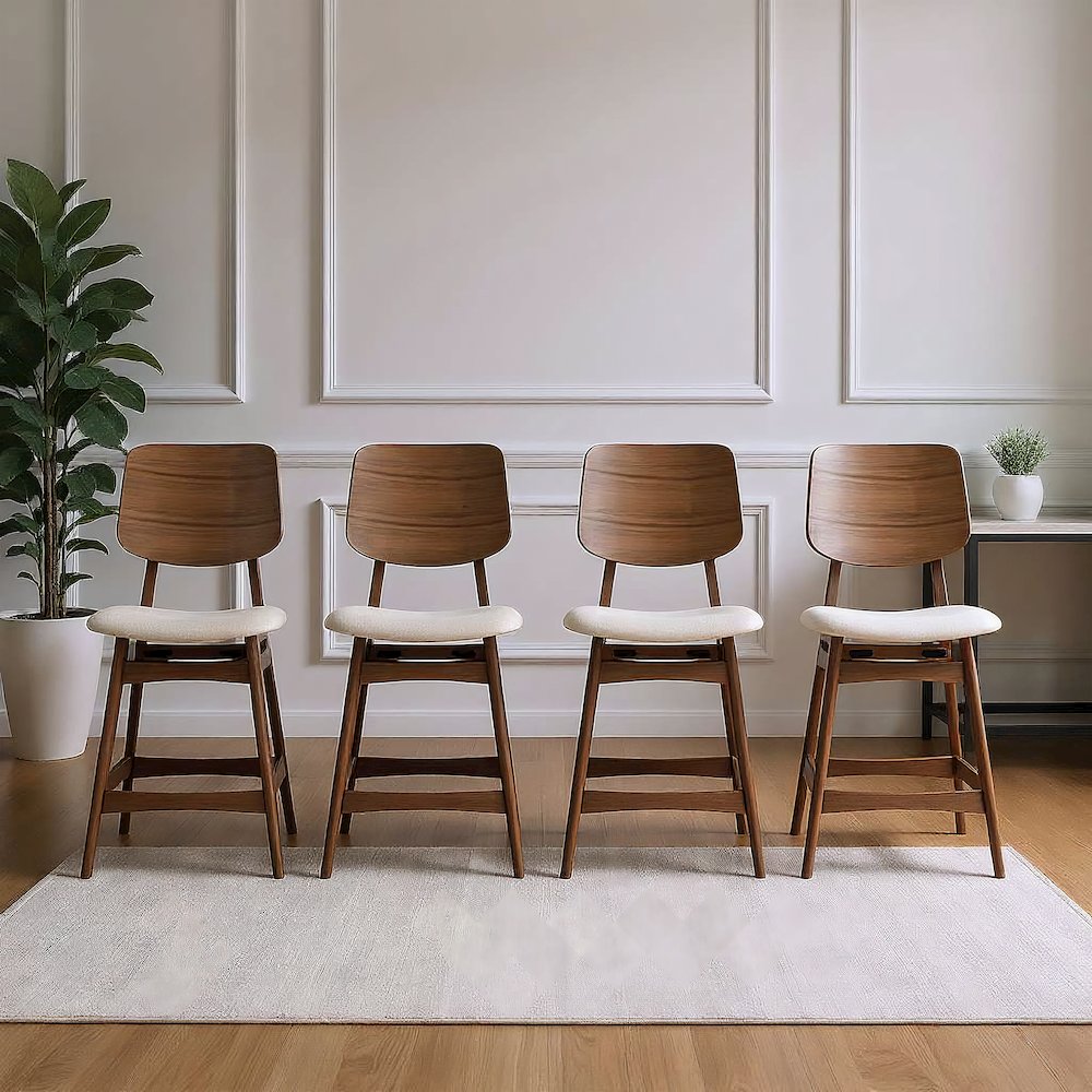 Oscar Wood Counter Chair in Walnut/Natural Beige (Set of 4)
