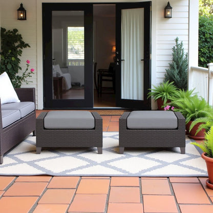 Outdoor Escape Outdoor Ottomans for Patio, Wicker Footstools, Set of 2