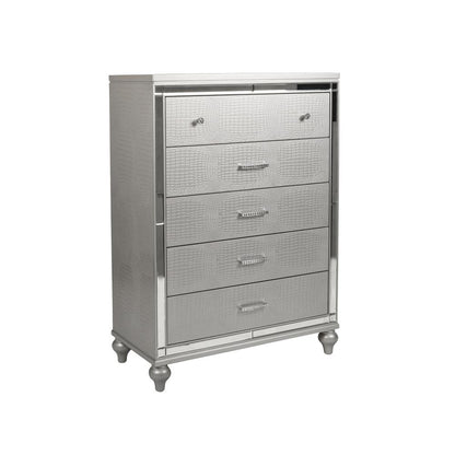 Furniture Valentine 6-Piece Solid Wood Queen Bedroom Set in Silver