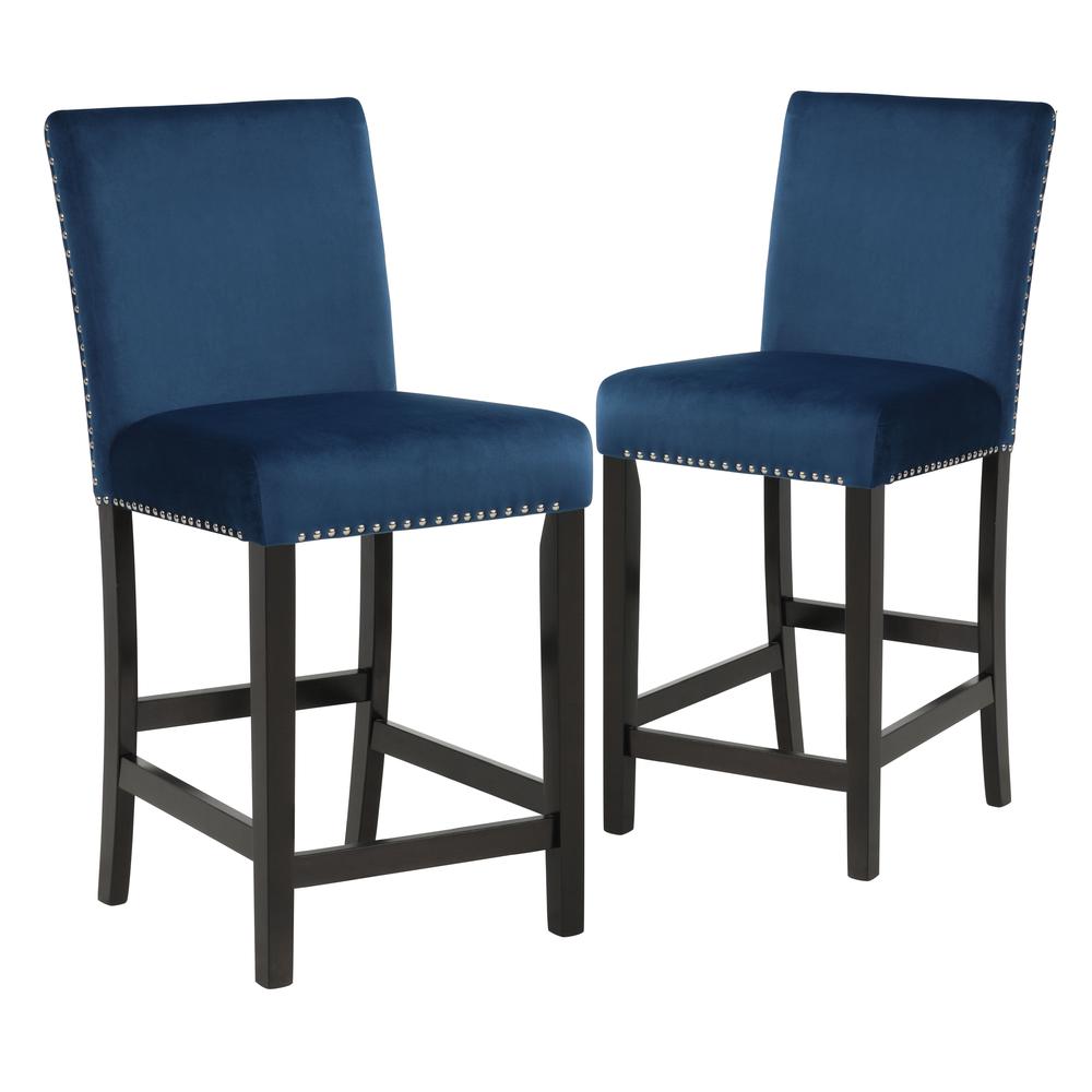 Furniture Celeste 39.5" Wood Counter Chair in Blue (Set of 2)