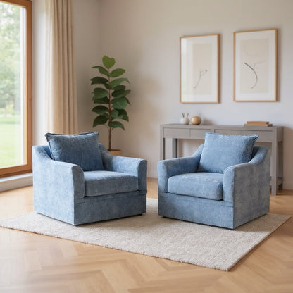 Sylvie Fabric Swivel Chair in Blue Slate (Set of 2)