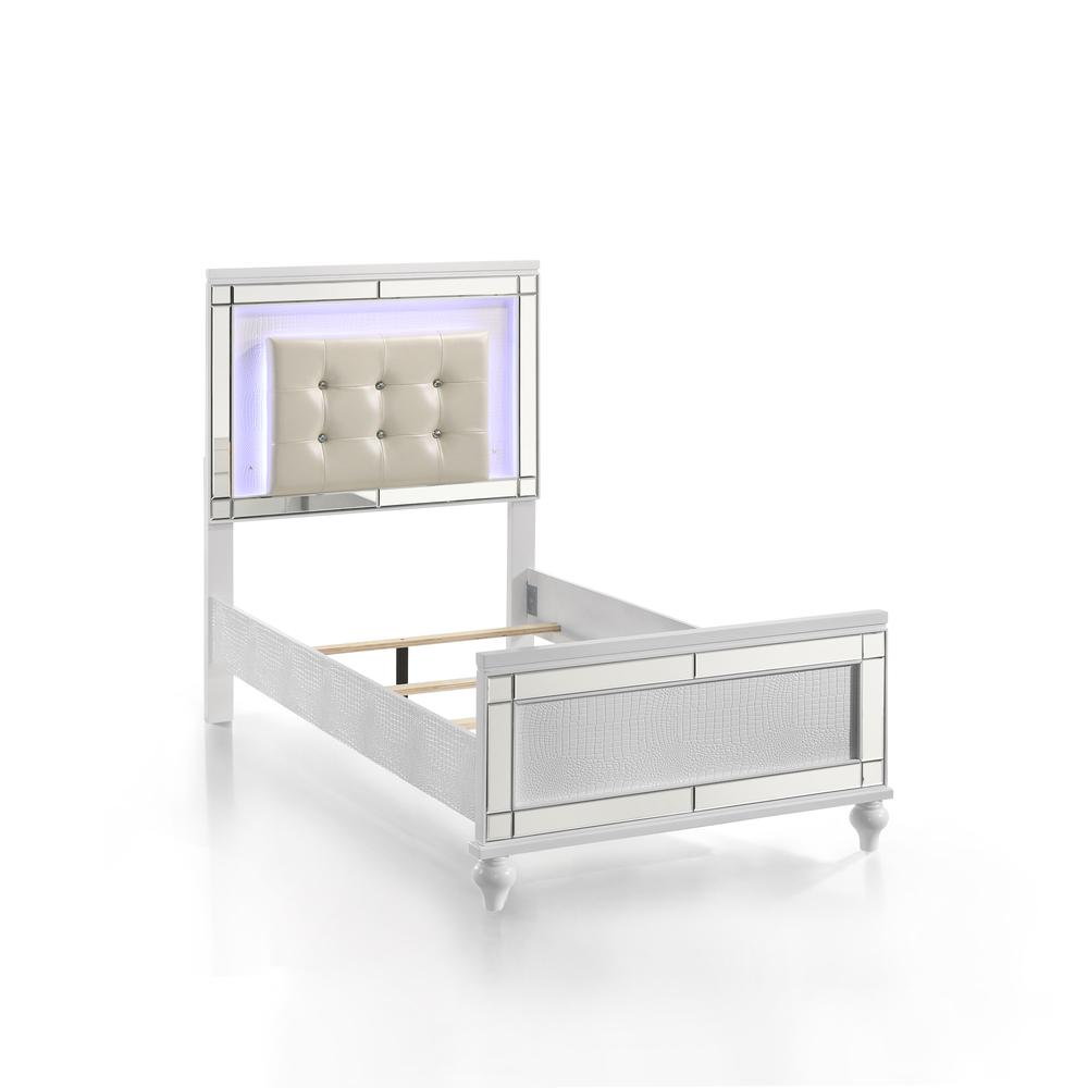 Furniture Valentine Solid Wood Twin Size Lighted Bed in White