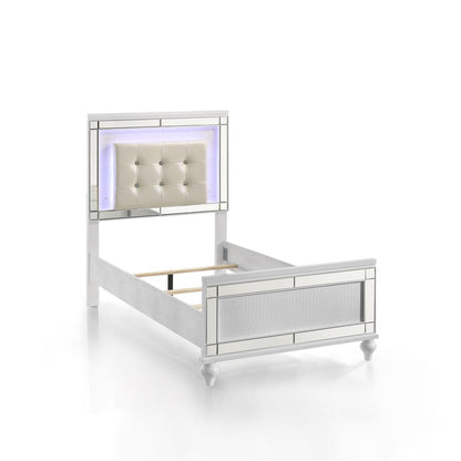 Furniture Valentine Solid Wood Twin Size Lighted Bed in White
