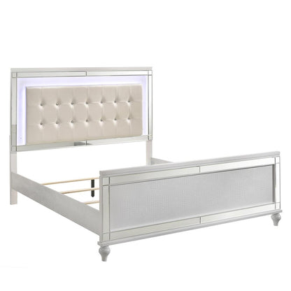 Furniture Valentine Solid Wood King Size Lighted Bed in White