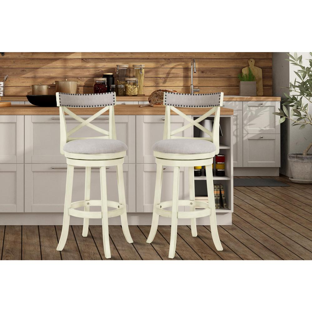York White Solid Wood Swivel Bar Stool (Set of 2)