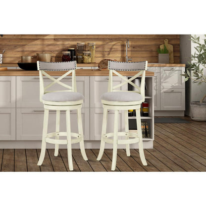 York White Solid Wood Swivel Bar Stool (Set of 2)