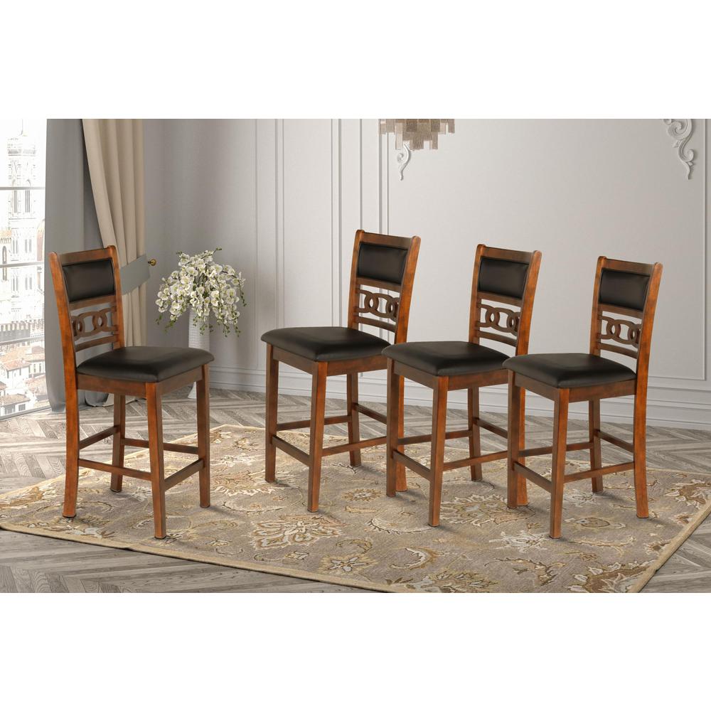 Gia Brown Wood Counter Chair with PU Seat (Set of 4)