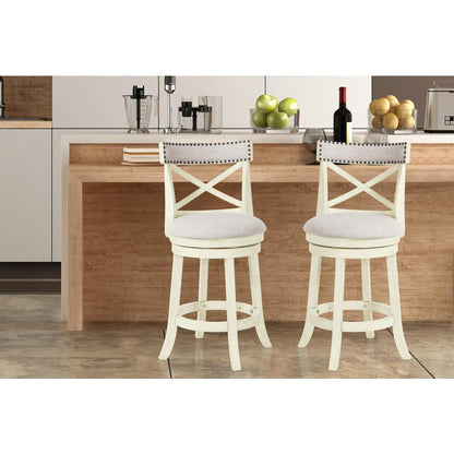 York White Solid Wood Swivel Counter Stool (Set of 2)