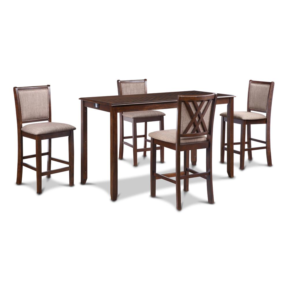 Amy 5-pc Wood Rectangle Counter Set with 4 Chairs in Cherry