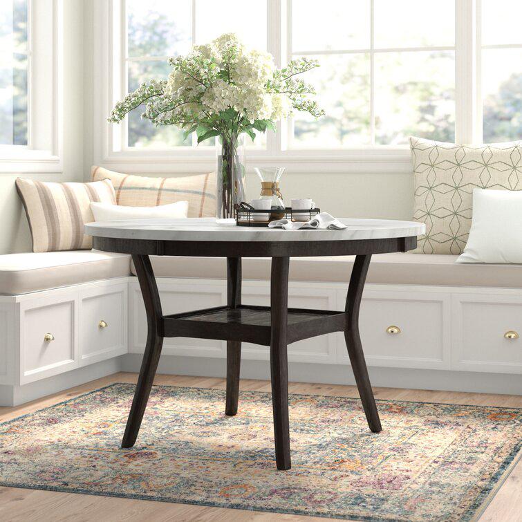 Furniture Celeste Faux Marble & Wood Dining Table in Espresso