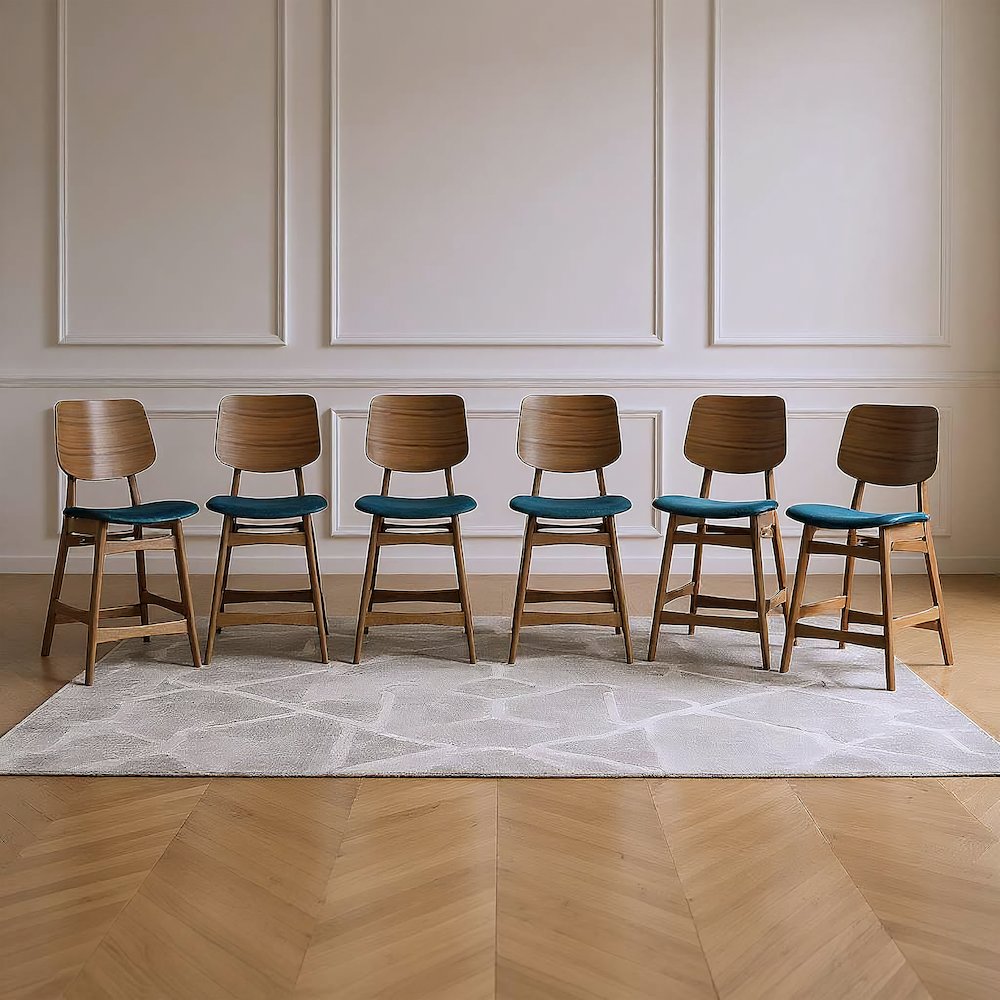 Oscar Wood Counter Chair in Walnut/Teal (Set of 6)