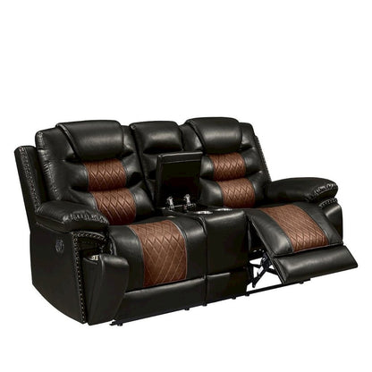 Brown Faux Leather Loveseat Recliner Sofa With Cup Holders And Manual Comfort
