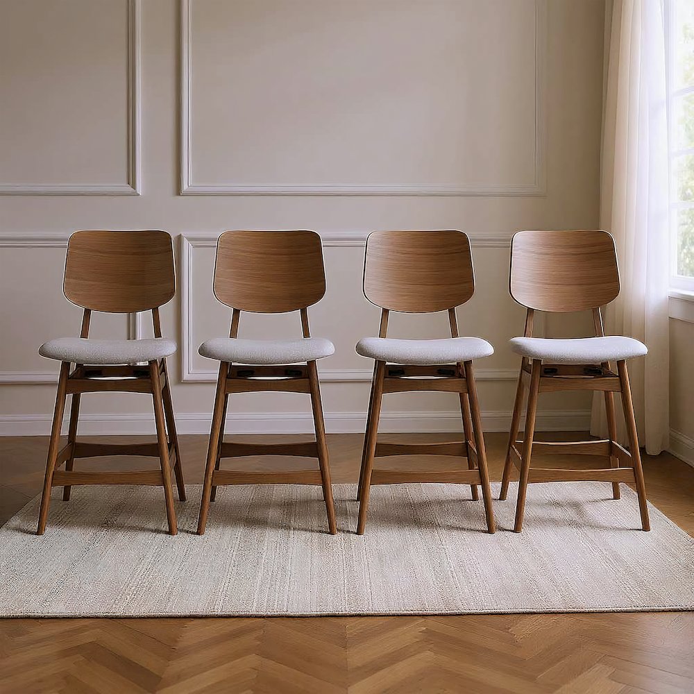 Oscar Wood Counter Chair in Walnut/Dark Gray (Set of 4)