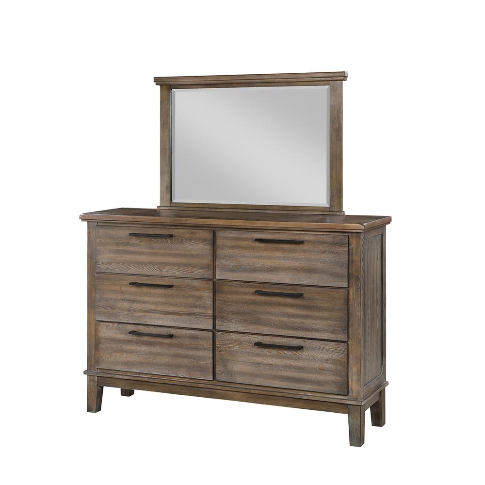 Furniture Cagney Solid Wood 6-Drawer Dresser in Vintage Brown