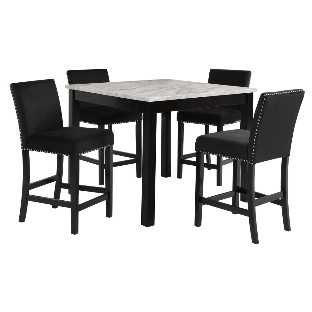 Furniture Celeste 5-Piece Faux Marble & Wood Counter Set in Black