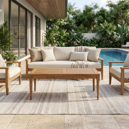 Brown Solid Wood Coffee Table, Outdoor Coffee Table for Patio