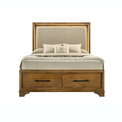 Talcott 4Pc Wood King Bedroom Set, Nightstand in Honey/Brown