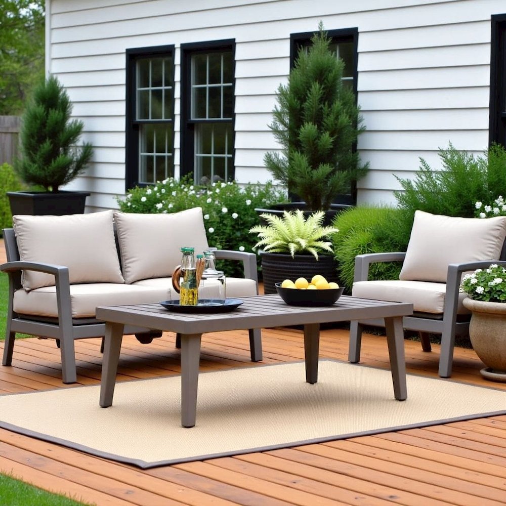 Brown Metal Outdoor Coffee Table, Rectangular Patio Coffee Table