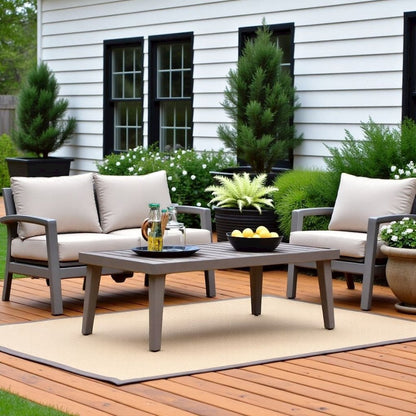 Brown Metal Outdoor Coffee Table, Rectangular Patio Coffee Table