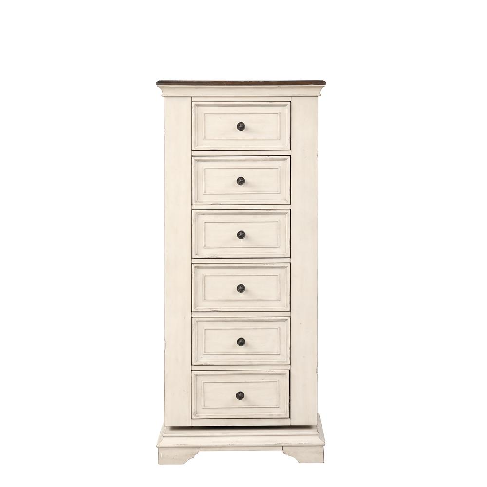Furniture Anastasia 6-Drawer Wood Chest with Mirror in Ant White
